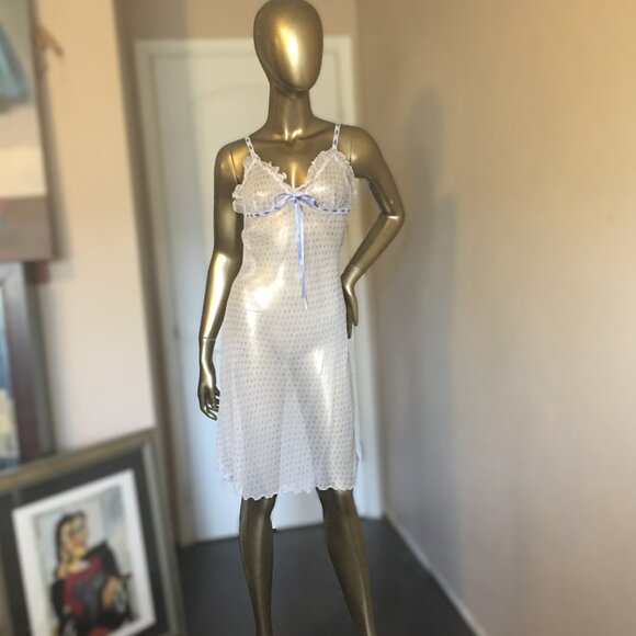 MARY GREEN Sheer Silk Lavender Polka Dot Nightgown  ၄၃   NEW WITH TAGS! - Picture 2 of 13